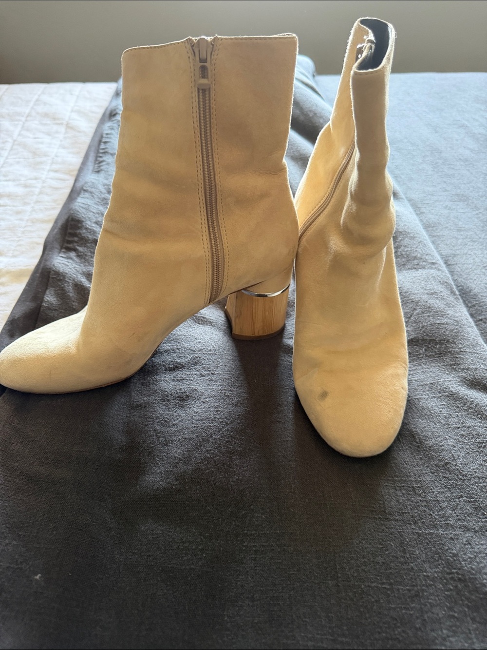 3.1 Phillip Lim Beige Suede Ankle Booties with Wood Block Heel